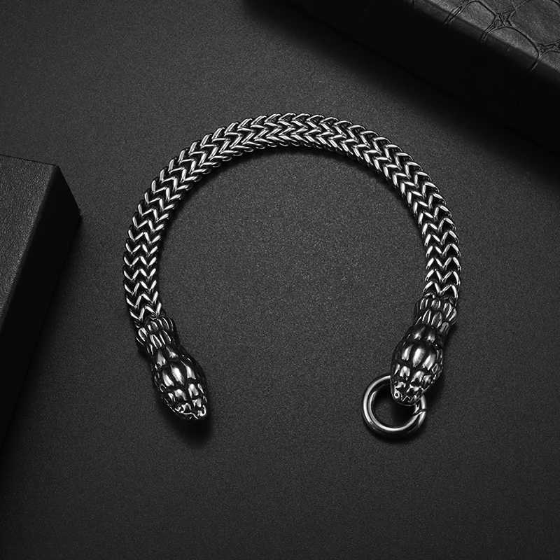 Punk Style Stainless Steel Zodiac Double-headed Dragon Snake Pendant Mens Bracelet Rock Hip Hop Locomotive Party JewelryX240913