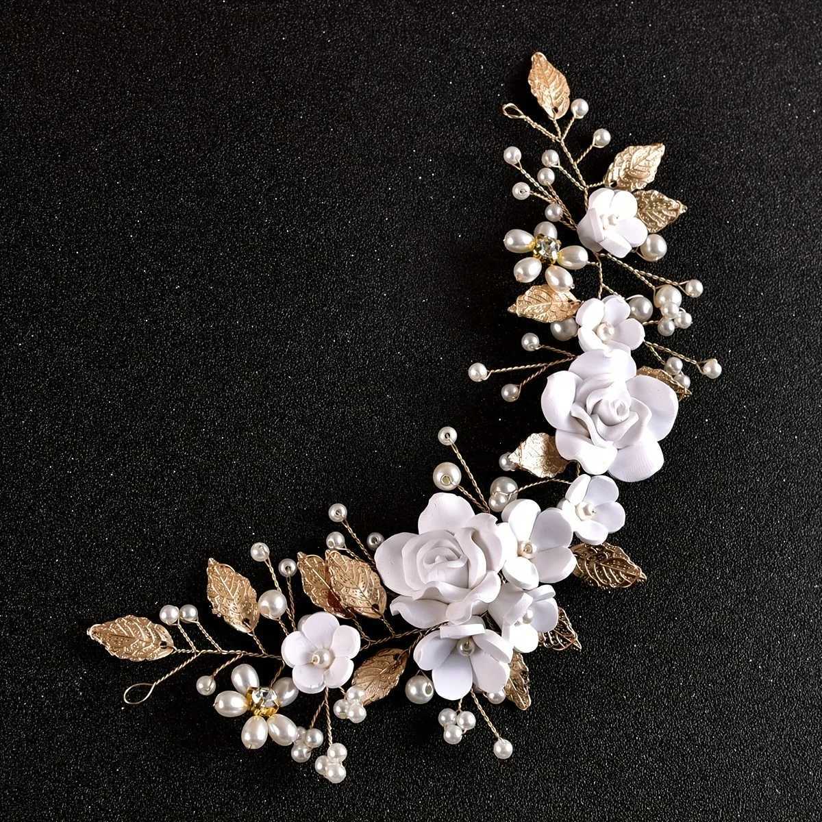 Ceramic Flower Hair Bands for Women Hair Wedding Accessories Bridesmaid Gifts Pearl Bridal Headband Elegant Wedding HeaddressX240913