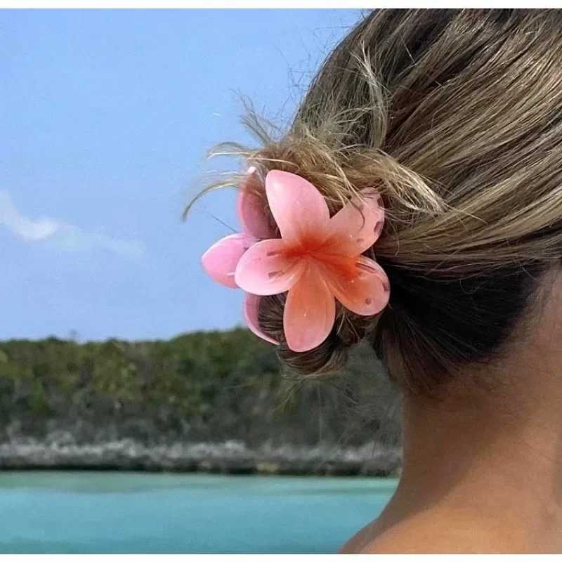 8CM BOHO Gradient Large Flower Acrylic Hair Clip For Women Sweet Hair Claws Crab Clamp Barrettes Hawaiian Headwear AccessoriesX2409