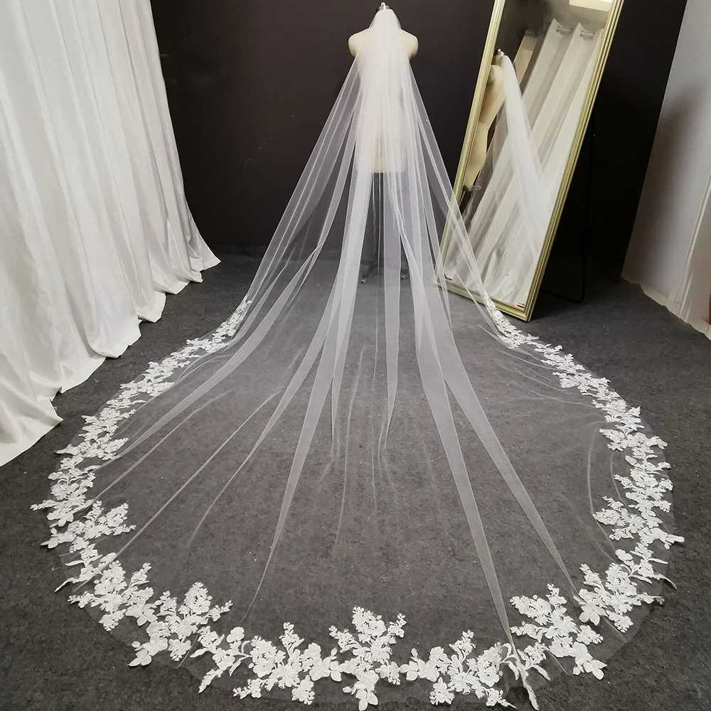 Long Lace Wedding Veil 3 Meters Long White Ivory Cathedral Bridal Veil with Comb Wedding Accessories Bride HeadpiecesX240913