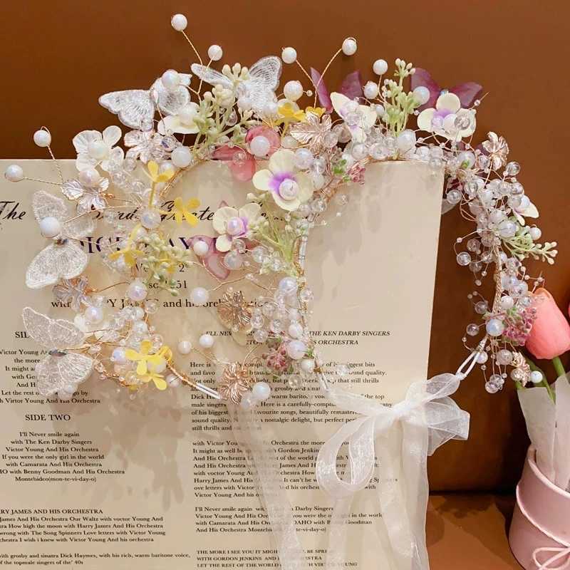 New Fashion Pink Butterfly Pearl Flower Headband fow Girls Child Wreath Hair Hoop Headbands Holiday Party Hair Accessories GiftX240913