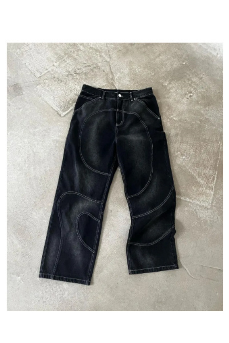 Men's Jeans Black Denim Jeans with Unique Design - A Fashionable and Edgy Choice