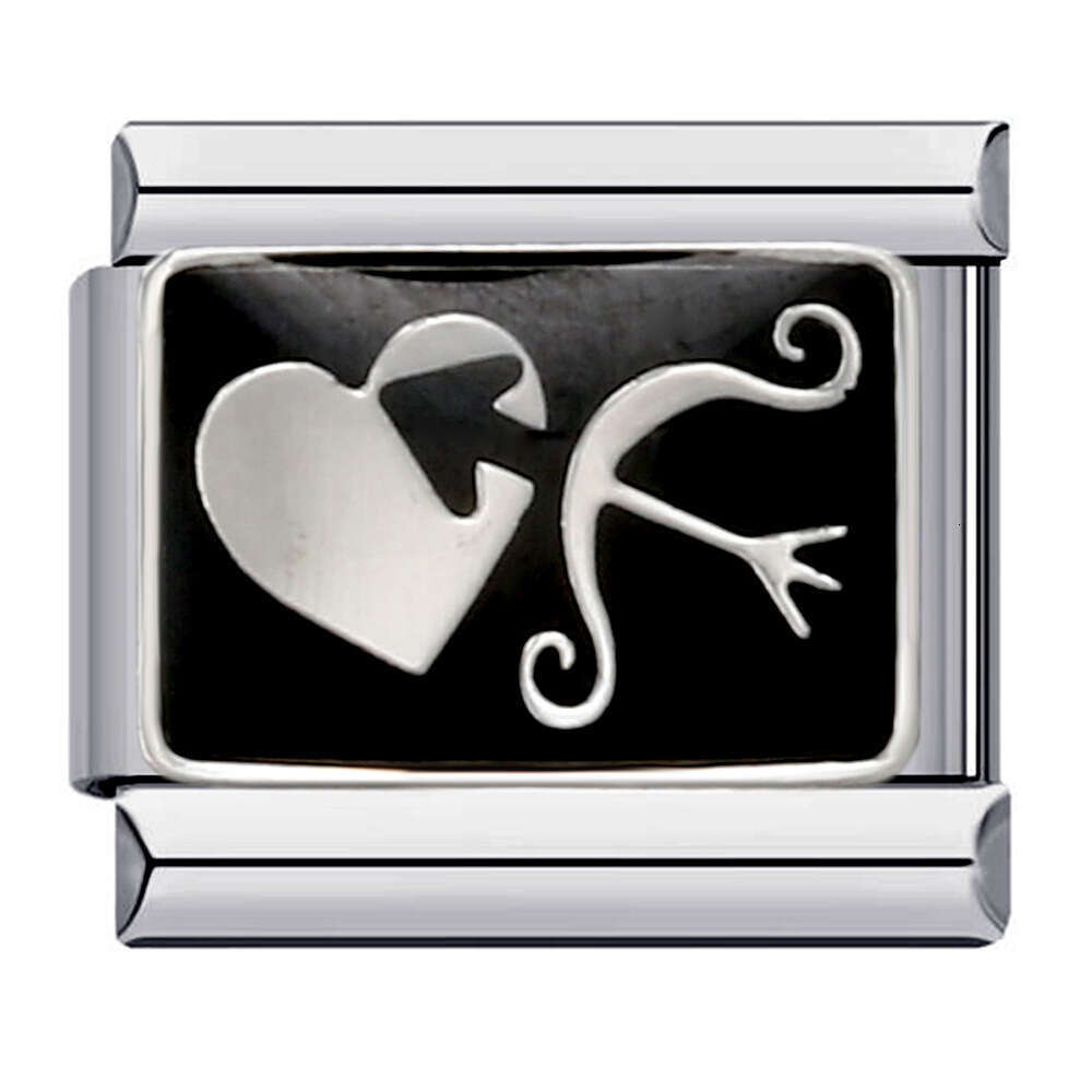 Black Gold-Plated Enamel Cartoon DIY Bead With Personalized Welding Pattern Bracelet Italian Charm Links Stainless Steel Fit 9mm Bracelet Jewelry DIY 