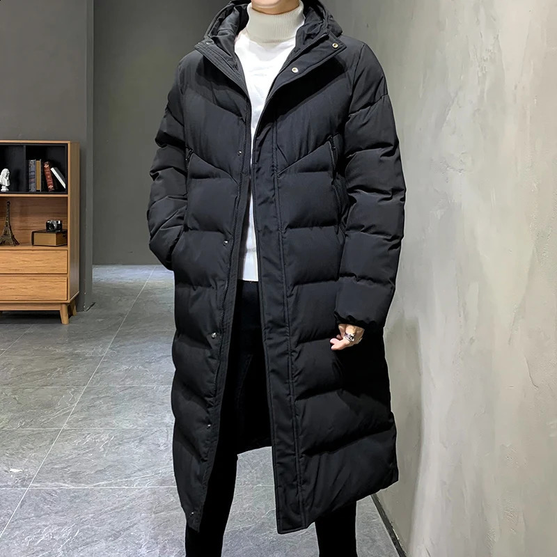 Hooded casual fashion long thick jacket Parkas jacket mens winter windproof jacket mens clothing long jacket 240909