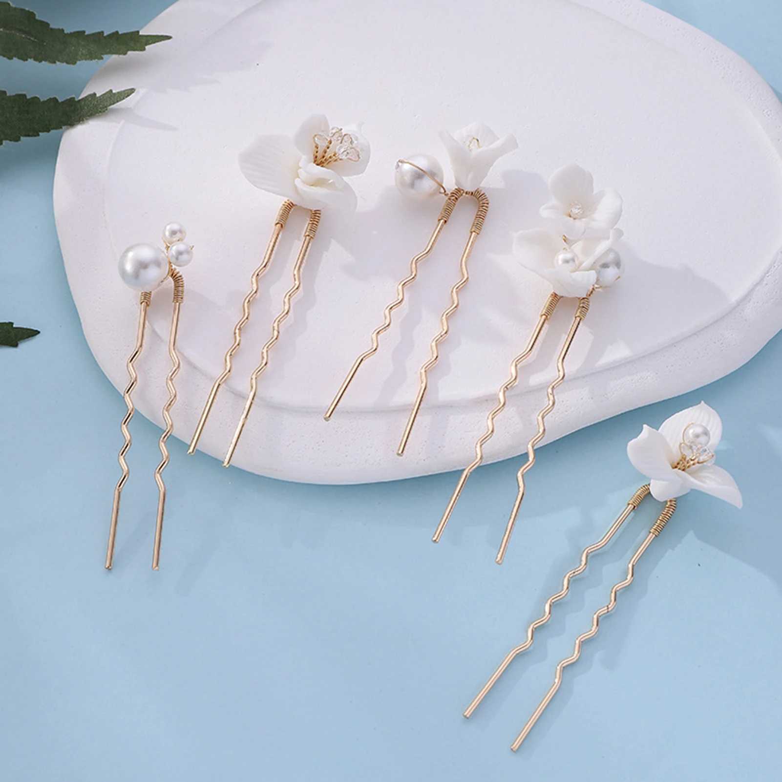 Simple U Shaped Hair Sticks Bride Wedding Headdress White Porcelain Flower Hairpins Hair Clips Bridal Jewelry Fairy HeadpiecesX240913