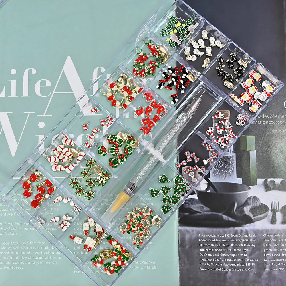 21 Grids Christmas Halloween Nail Ornaments Gold Silver Metal 3d Diamonds Nail Art Decorations Nails Glitter Rhinestones Jewelry 240910