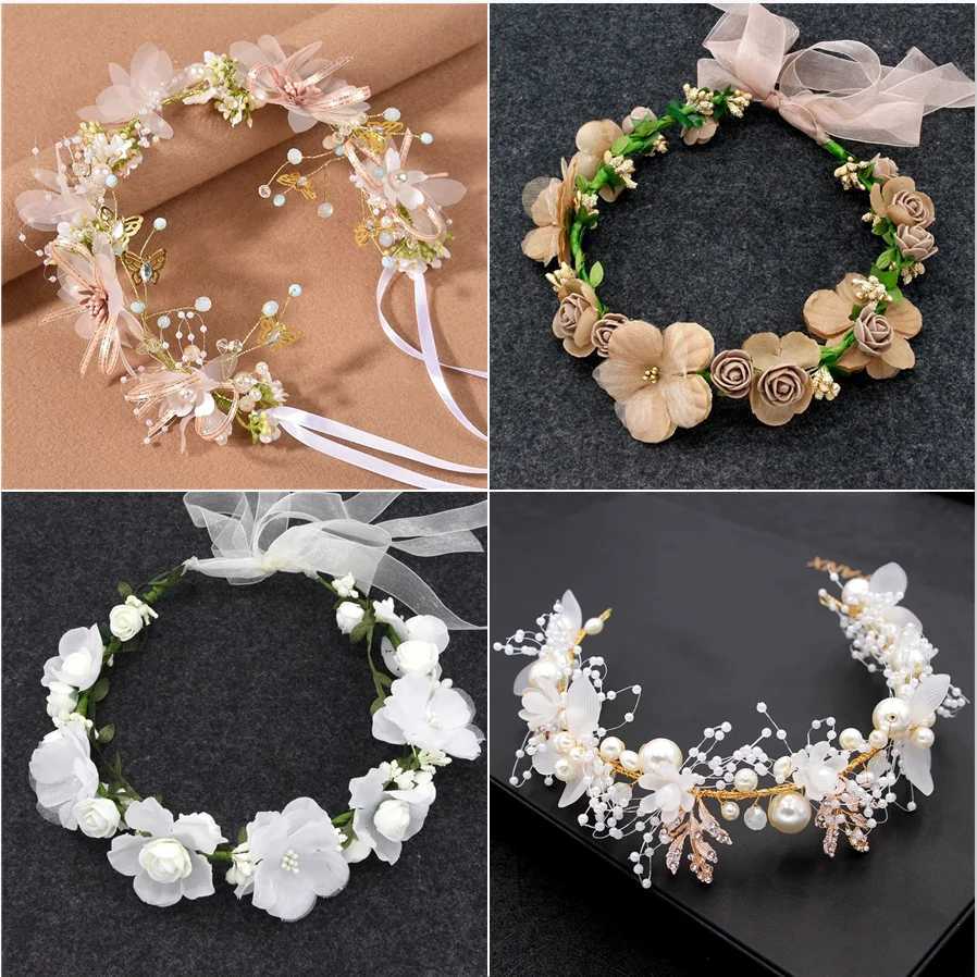 Silver Color Handmade Pearl Flower Headband Bridal Wedding Crown Hair Accessories Hair Band Tiara Crystal Headpiece Hair JewelryX240913