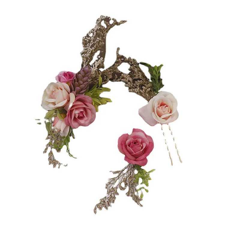 Bride Handmade Headdress Dried Flower Hairpin Simulation Rose Flower Wedding Hair Accessories Seaside Photography Head FlowerX240913