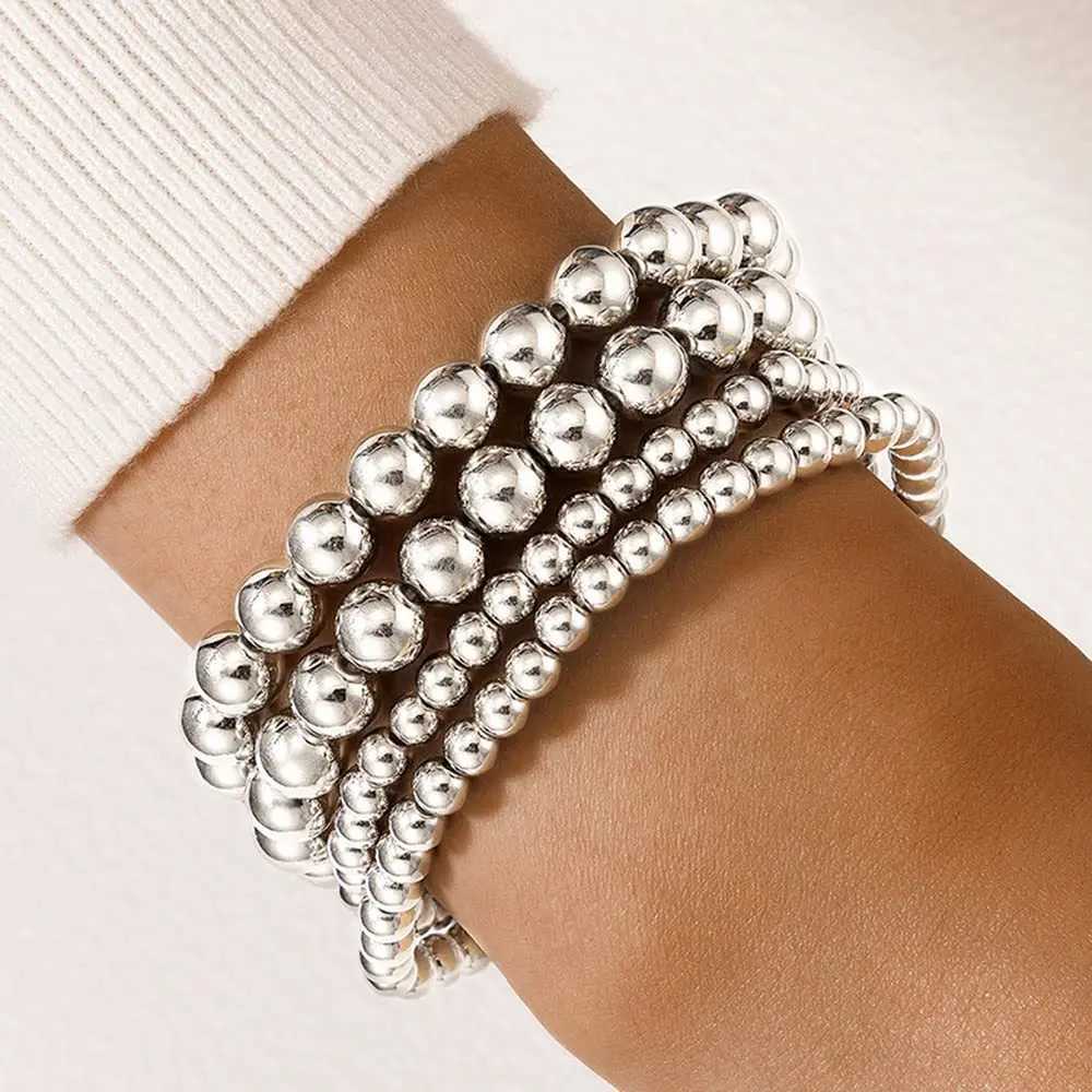 Silver Color Elastic Stainless Steel Bracelet Metal Ball 2/4/5/6/8/10mm Beaded Chain Bracelet For Women Men High Quality JewelryX240913