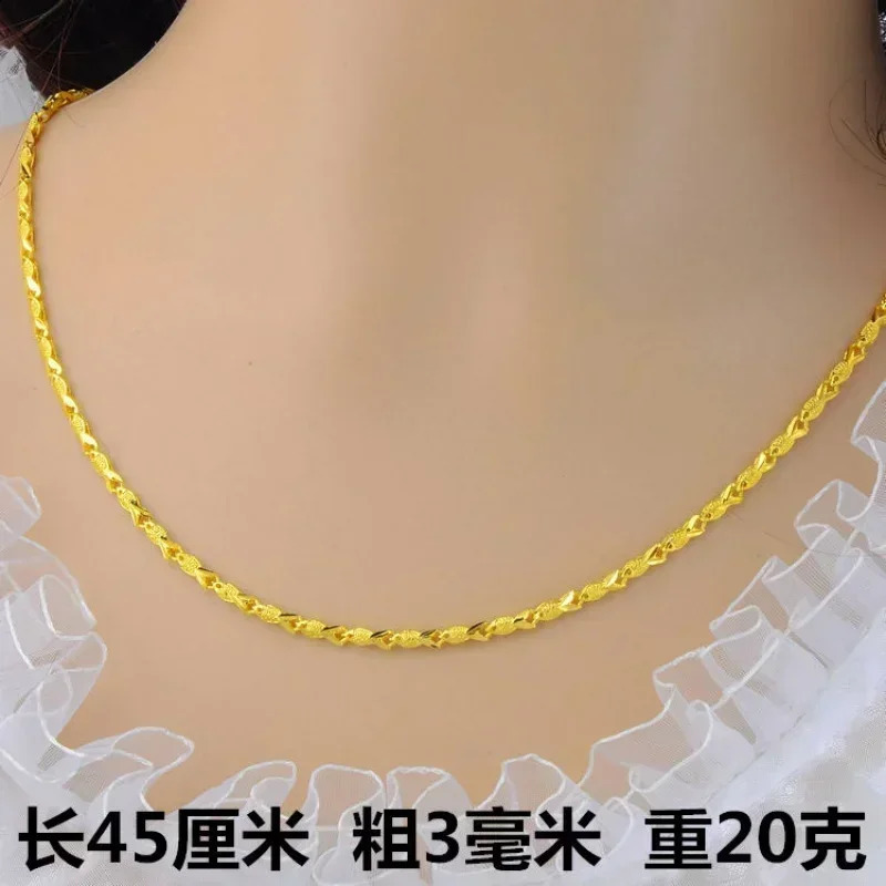 24K solid gold necklace AU750 fashion and versatile chain clavicle 999 pendant as a gift for your girlfriend 240912