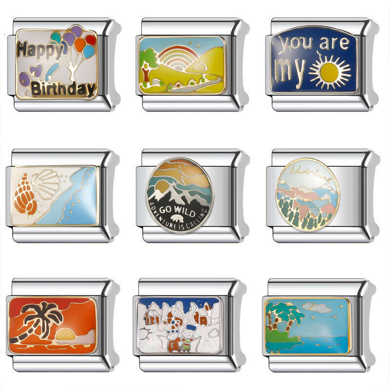 2024 Women's Gift Fit 9mm Stainless Steel Italian Charms Bracelet Links Beads DIY Elastic Hand Decoration Landscape Artistic Style Detachable Bra