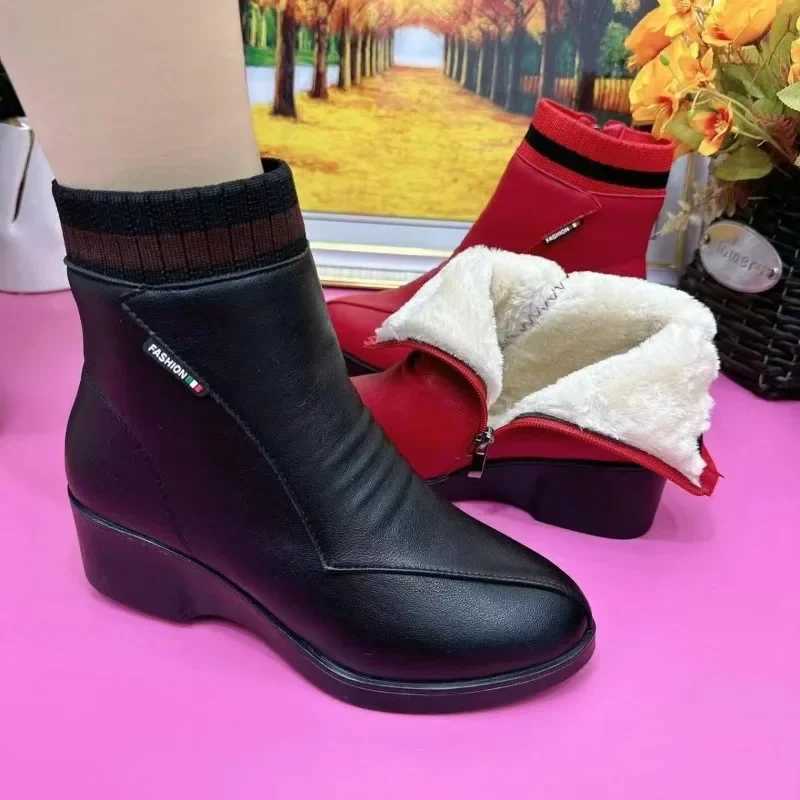 Red Womens Short Boots Winter Warm Platform Boots High Quality Women Rome Shoes Anti-slip and Wear-resistant Modern Boots M240912