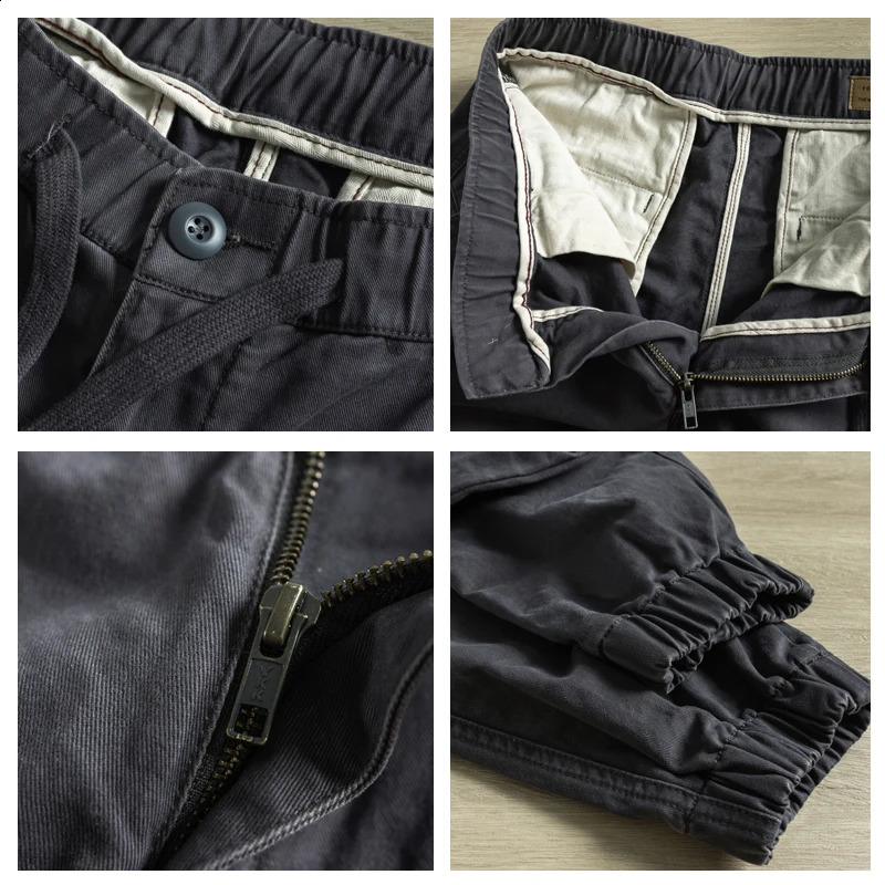 Heavy Weight 100% Cotton Mens AutumnSpring Jogger Pants Retro Solid Color Casual Fashion Loose Cargo 240904