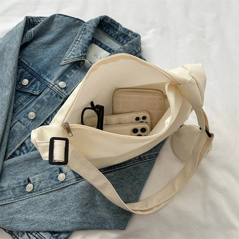 Casual canvas homeless cross body bag womens shoulder bag large capacity handbag womens travel shopping bag womens wallet 240912