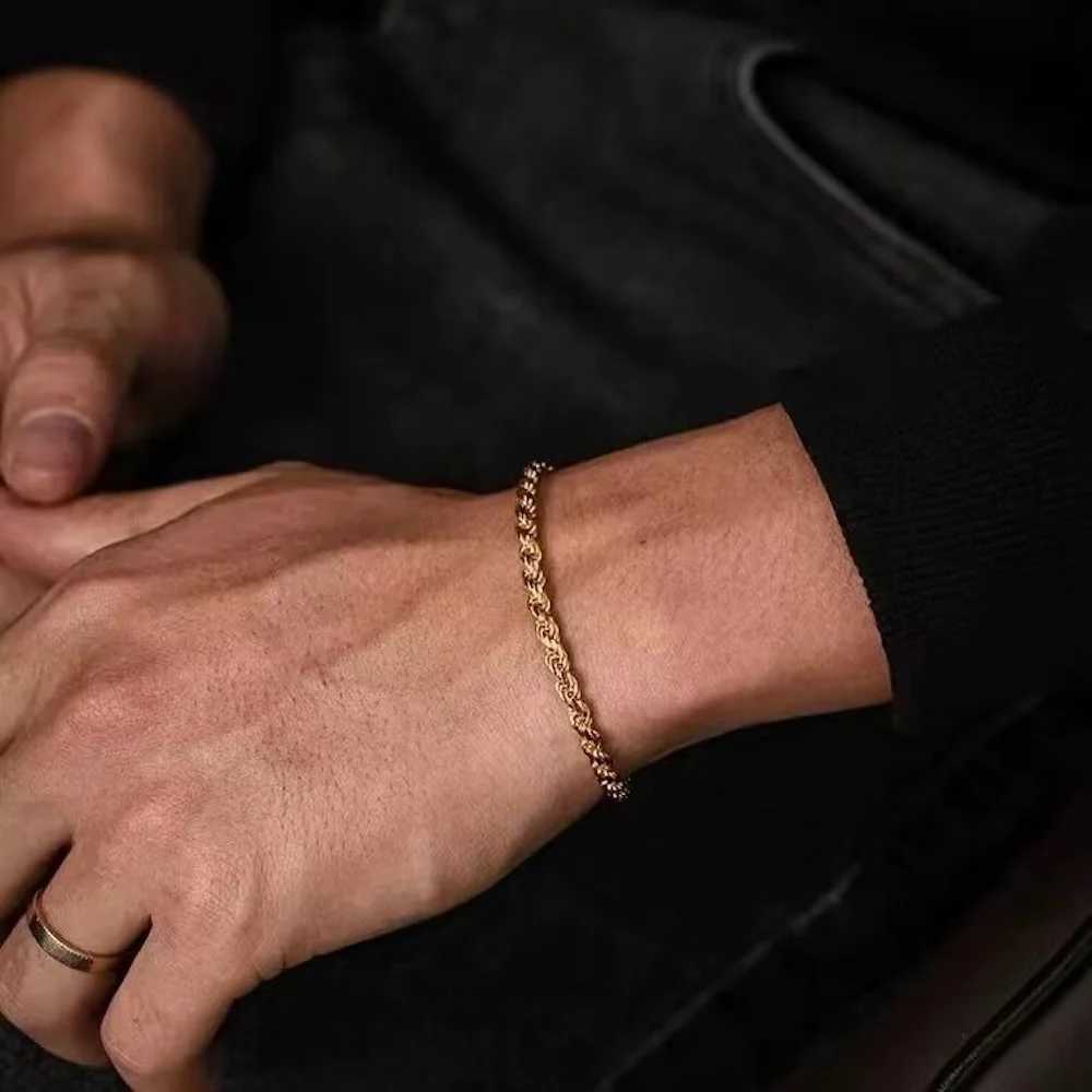 4mm Stainless Steel Twist Chain Bracelet For Men Hip Hop Titanium Steel Bracelet Retro Trendy Jewelry Womens BraceletX240913
