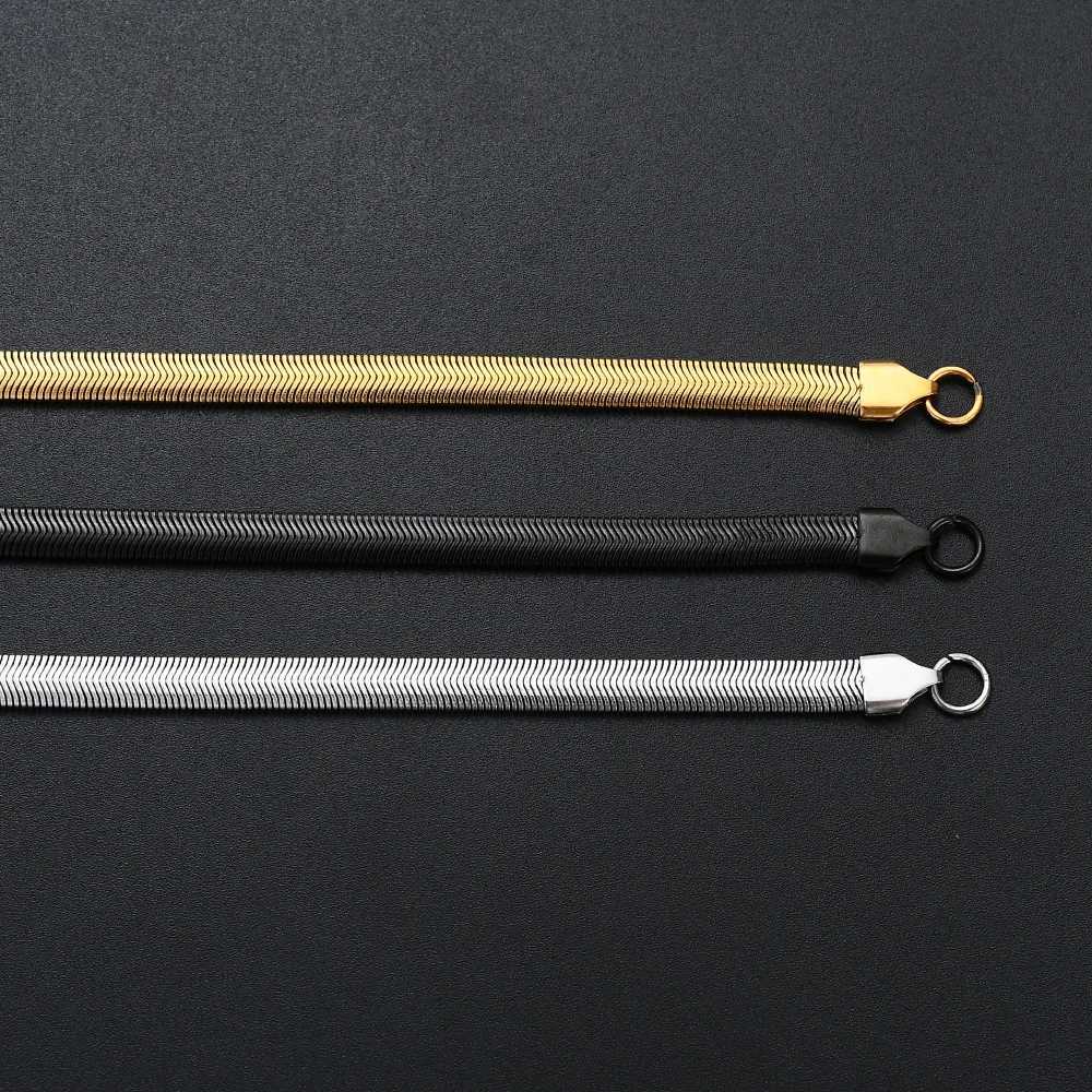 New Arrival 6MM 316L Stainless Steel Flat Snake Chain Bracelet Fashion Gold Black Color Link Bracelet For Men and WomenX240913