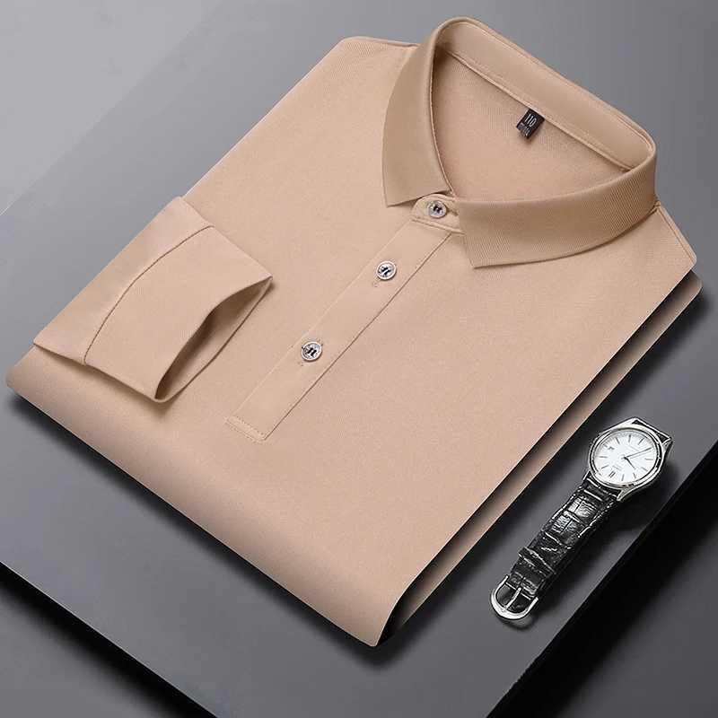 Mens business casual polo long sleeved T-shirt for summer comfortable and breathable pure cotton top W2409138