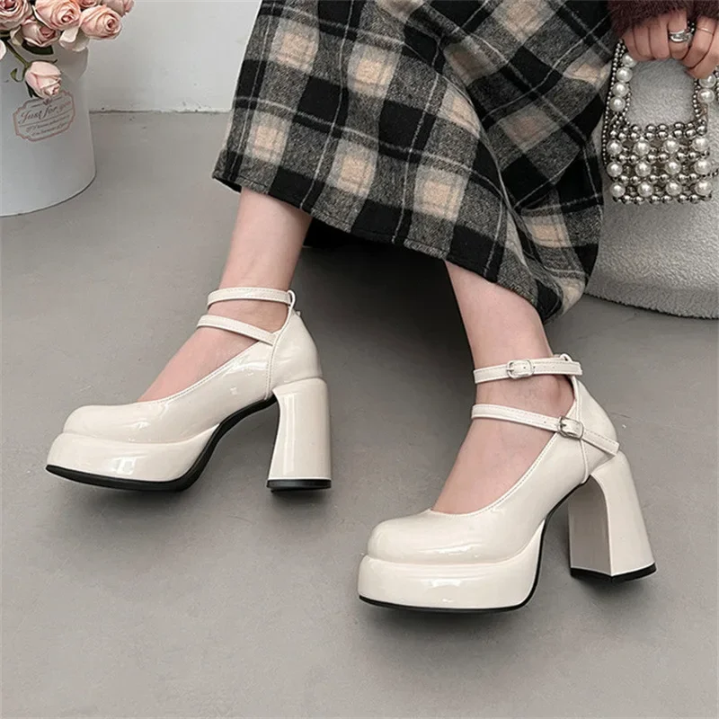Mary Jane Pumps For Women Girls Fashion Brand New Chunky Heel Wedding Dress Shoes Spring New Pumps Classic Double Buckle