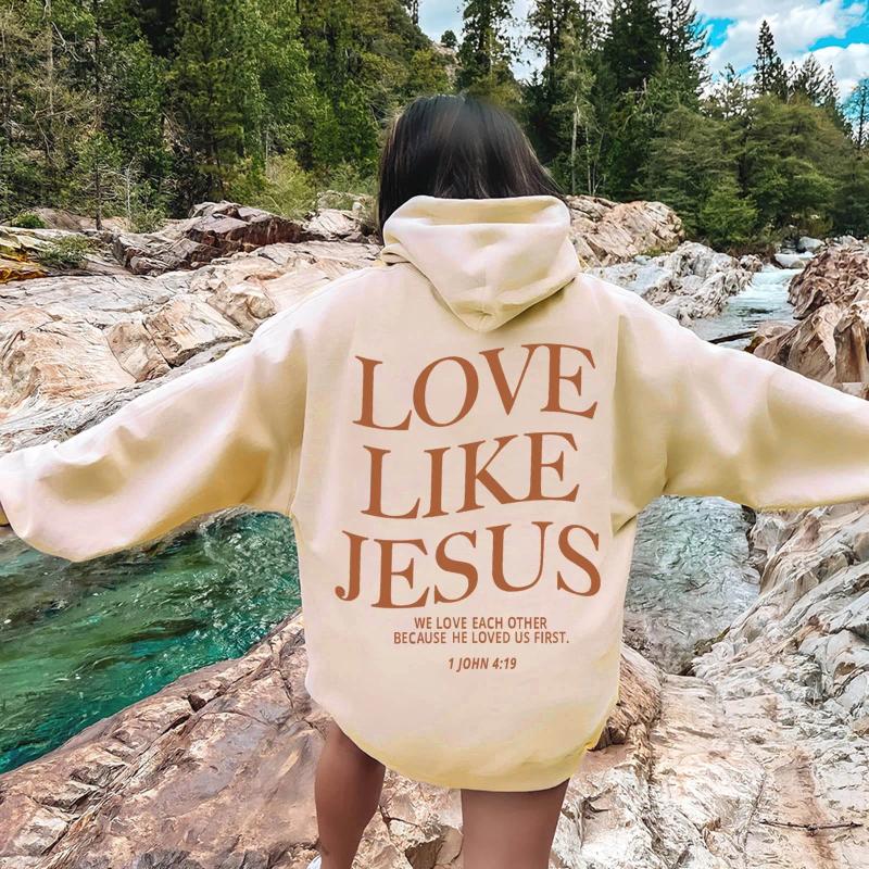 Women's Hoodies Love Like Jesus Oversized Graphic Hoodie Women Hip Hop Vintage Hooded Sweatshirts Pullover Tops For Casual Aesthetic Top