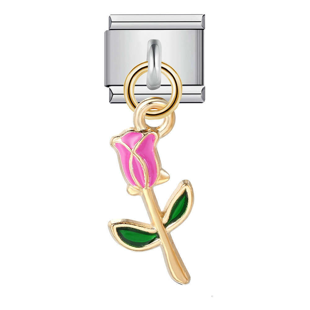 Single Sier Bottom Wer Pendant Beads Gold Plated Enamel DIY Hook Bracelet Italian Charm Links Stainless Steel Fit 9mm Bracelet Jewelry DIY Making Gift