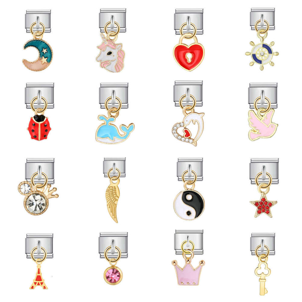 New Charm Pendant Series Bead Bracelet Single Hook Titanium Steel Elastic Splicing Strap Chain Italian Charm Links Fit 9Mm Bracelet Jewelry DIY Making