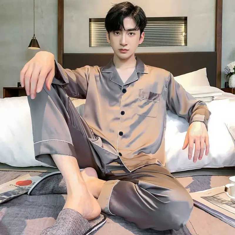 Men Fashion Button Pyjamas Sets Men Long Sleeve Solid Casual Sleepwear Pajamas Set Men Soft and Comefortable Nightwear Suit Y240913