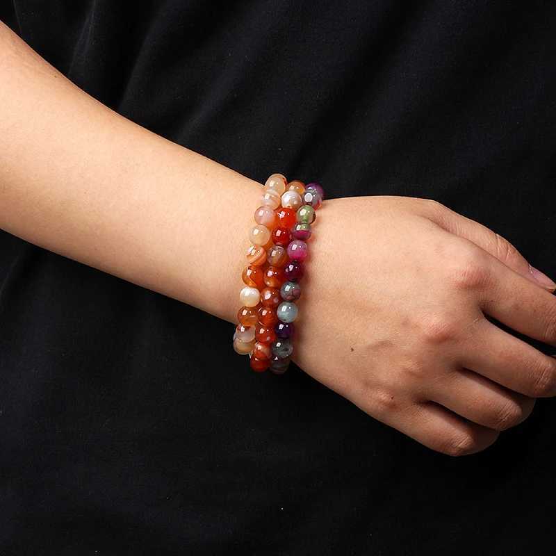 Nature Original Veins Agates Bracelet Womens 6 8mm True Striped Agates Chakra Bead Bracelet Mens Yoga Therapy Spiritual Jewelry W240913