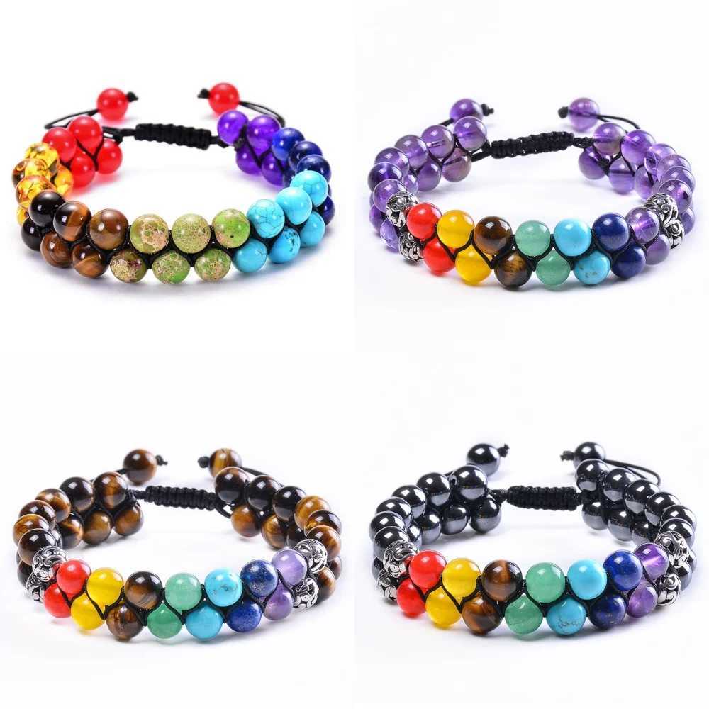 Natural Chakra Healing Power Crystal Bracelet Yoga Double layered Stone Beads Gemstone Meditation Relaxation Anxiety Bracelet W240913