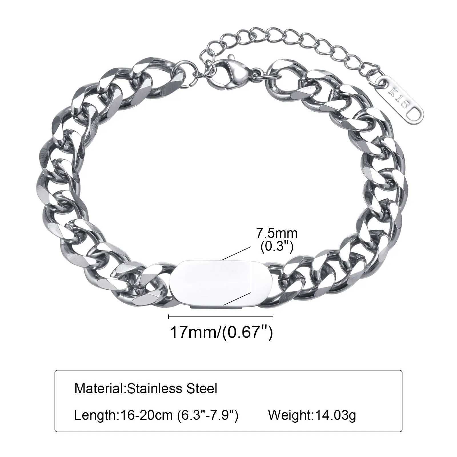 Vnox Custom Cuban Chain Bracelets for Men Jewelry with Tag 7.8MM Wide Stainless Steel Curb Links Wristband Male GiftX240913