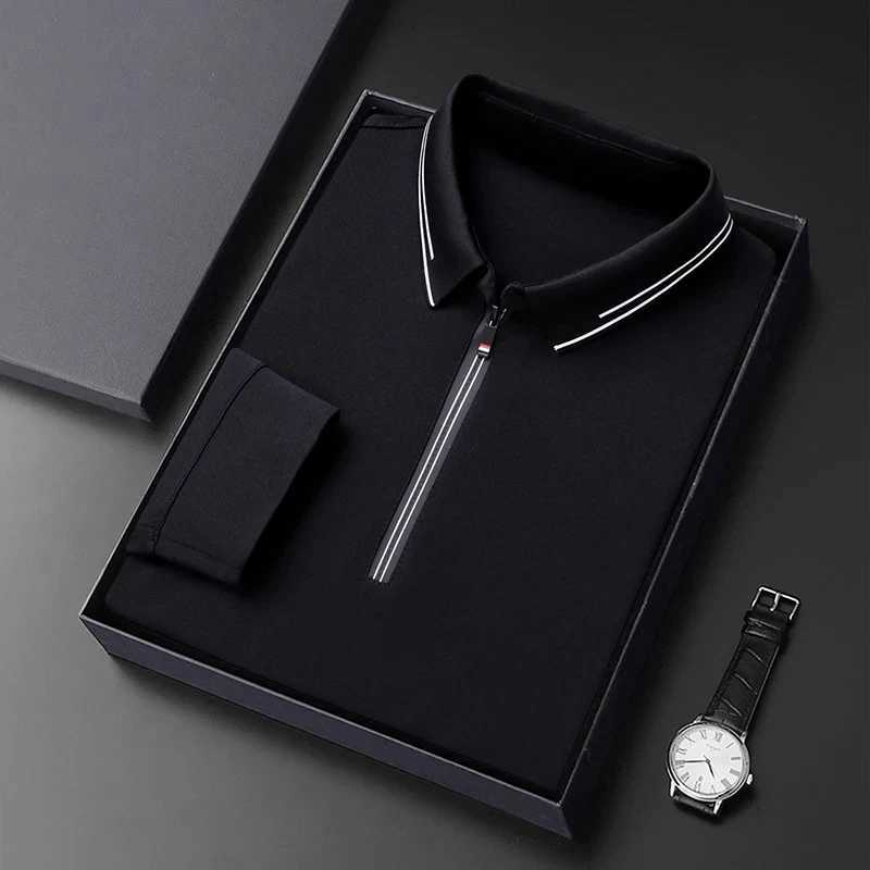 High end trendy zipper lapel long sleeved T-shirt for men in spring and autumn pleated resistance casual and loose fit suitable for business polo shir