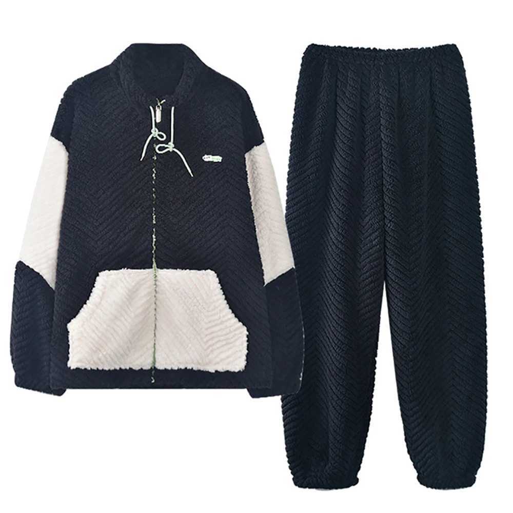 Winter Warm Flannel Thicken Plush Sleepwear Mens Pajama Sets L-3XL Simple Casual Zipper Pajamas Comfortable Soft Pijama Hombre Y240913