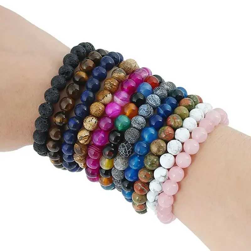 Mens Natural Stone Bracelet Natural Healing Energy Tiger Eye Bracelet Polishing 8MM Azul Bead Bracelet Elastic Pulsera W240913