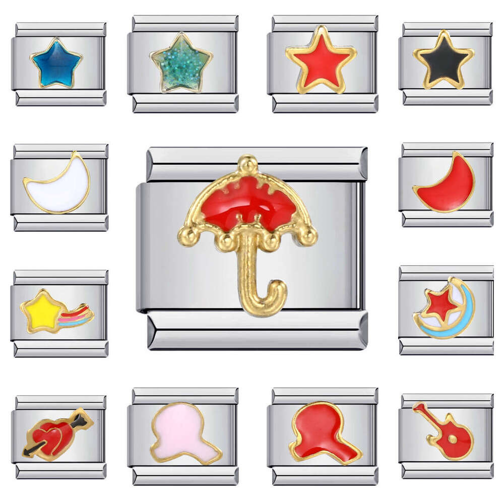 Stainless Module Titanium Steel Welding Drip Oil Pattern DIY Bracelet Italian Charm Italian Charm Bracelet Fit 9mm Bracelet Jewelry DIY Making Gifts