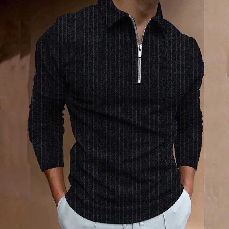 Simple Line 3D printed polo zipper long sleeved mens button fashion shirt W240913