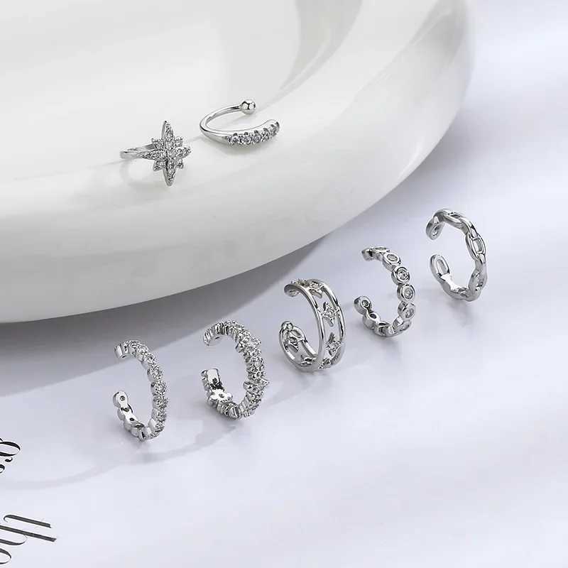 1Pcs Charming Zircon Star Clip On Earrings Ear Cuff Without Piercing Women Girls Geometric Ear Clip Party Silver Color JewelryX240913