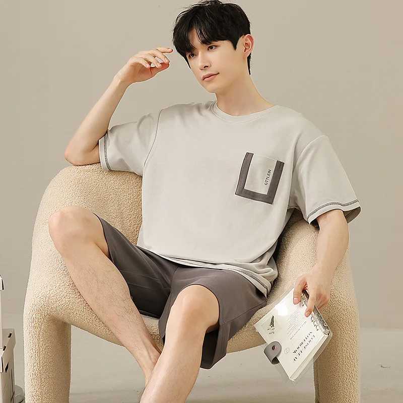 2023 New Mens Nightwear Summer Thin Soft Homewear Youth Boy Short Sleeping Top Pant Pajamas Set Male Sleepwear Big Size Y240913