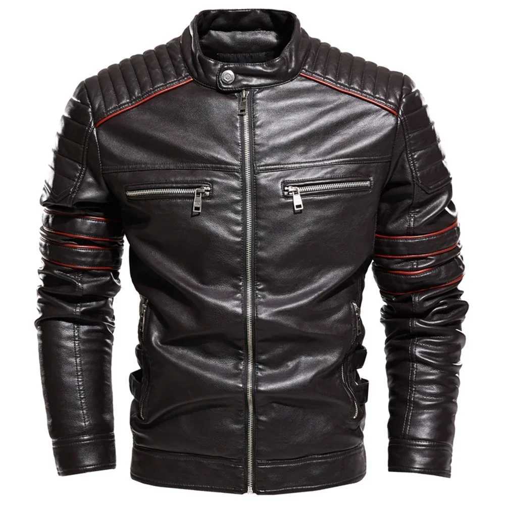 Men Jacket Coffee Leather Jacket Men Motorcycle Jacket Fashion Streetwear Biker Coat Slim Fit Autumn Winter Coat Men Fur LinedX240913