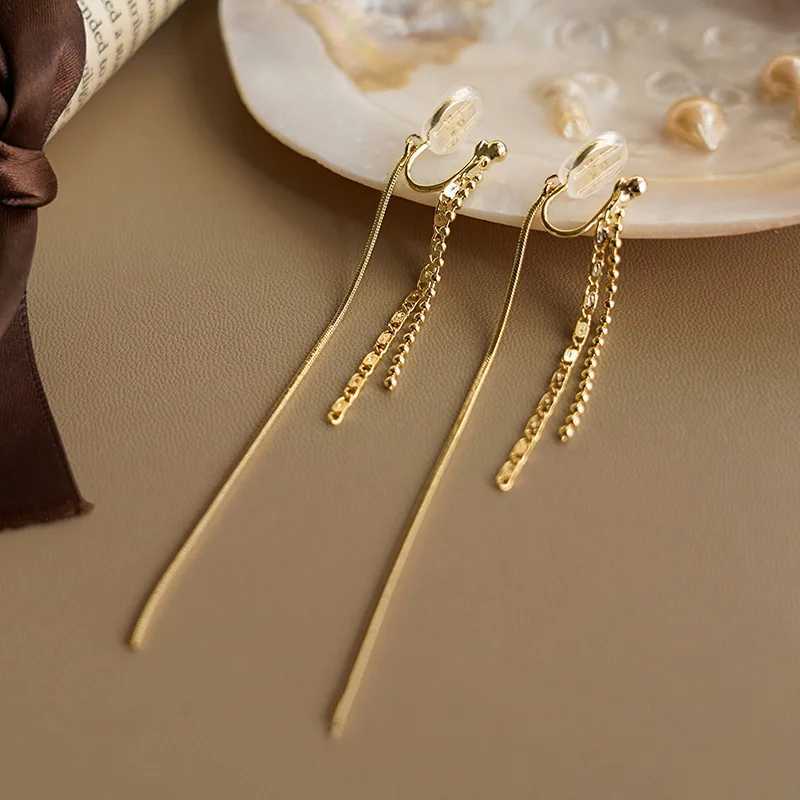 Temperament Tassel Long Drop Earrings Women Painless Mosquito Coil Ear Clip Without Piercing Jewelry Ear CuffX240913