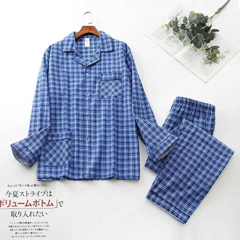 Pajama Men Clothing Sets for Spring Autumn and Winter Long-sleeved Trousers Suits Brushed Cloth Cotton Plaid Pajamas Men Suit Y240913