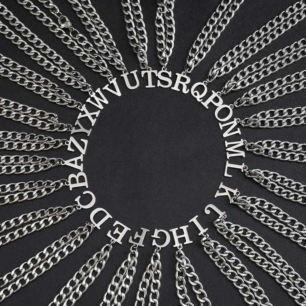 Silver Color A-Z Initial Bracelets for Men Women Never Fade Stainless Steel Cuban Chain Bracelet with 26 Letter AlphabetX240913