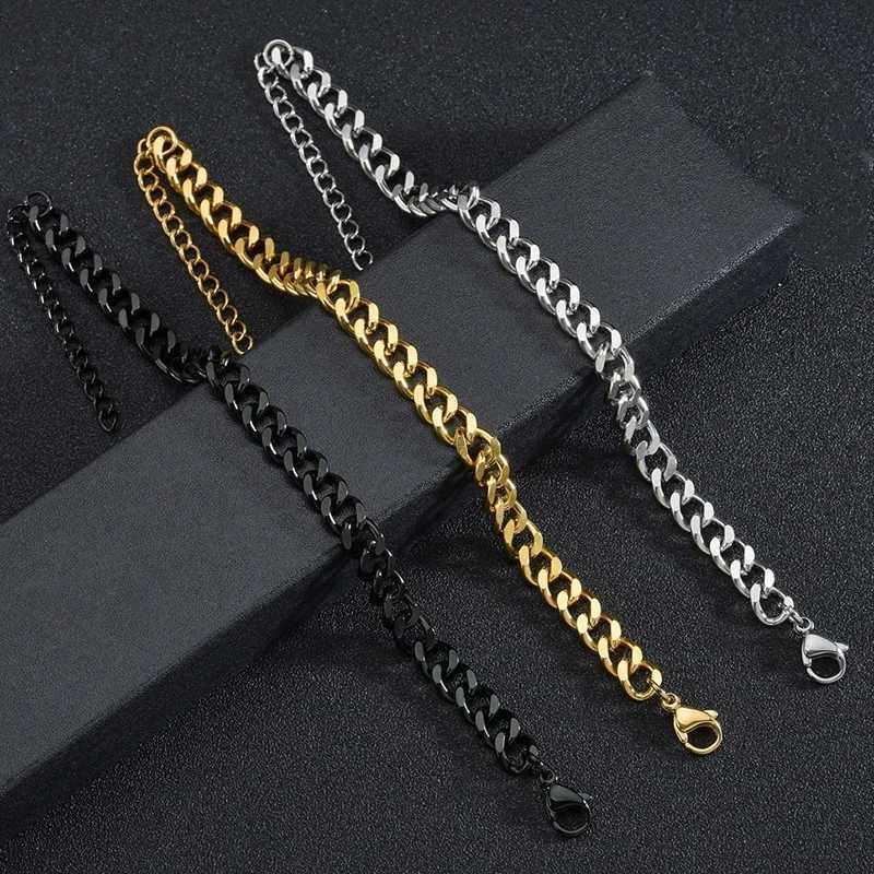 HNSP 3MM-15MM Thick Stainless Steel Cuban Chain Bracelet For Men Women Adjustable Size Trend Accessory Jewelry Hand ChainsX240913