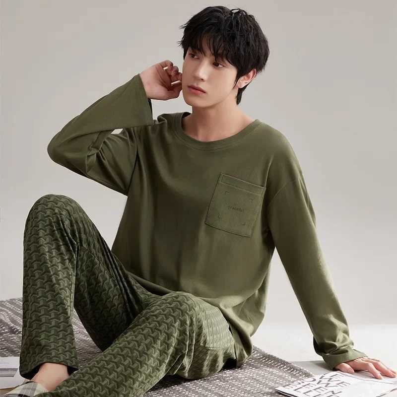 New in Mens Pajamas Set Autumn Winter Cotton Casual Sleepwear for sleeping Elegant Male Big Size Pyjamas Nightwear Home Clothes Y240913