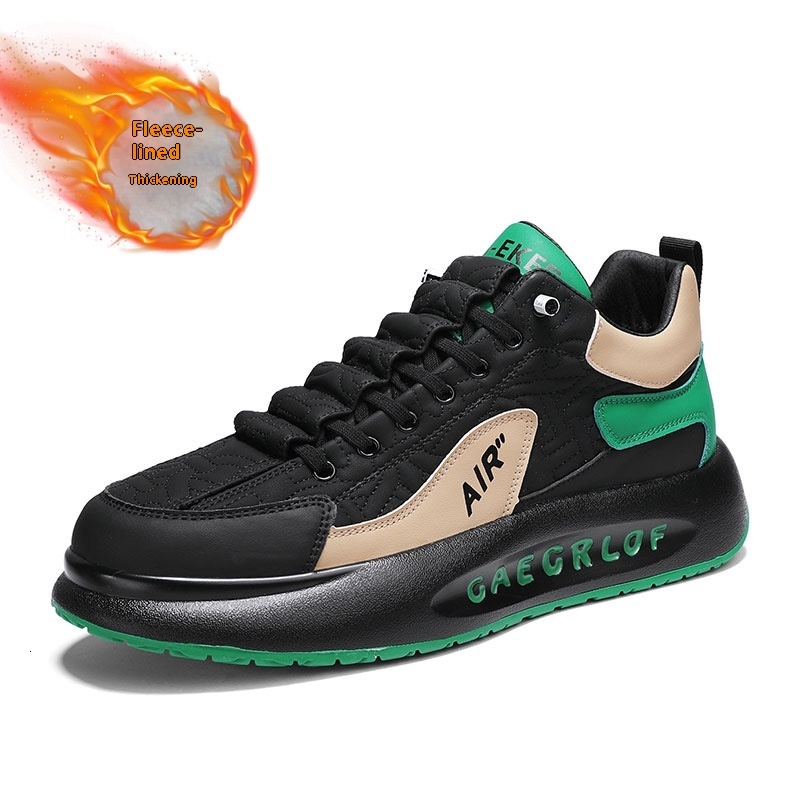 Leather low cut ankle sports for students, outdoor men, thick soled casual shoes, autumn and winter new styles, with plush warm cotton shoes