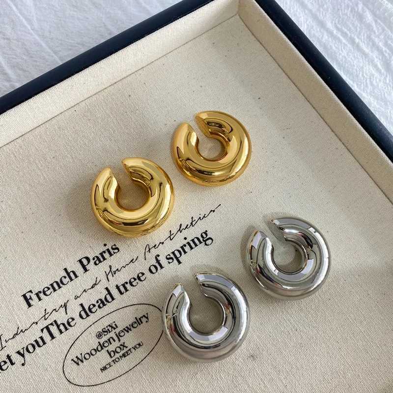 Punk Non Piercing Chunky Round Circle Clip Earring for Women Gold Plated C Shape Ear Cuff Stud Tube Thick Earclips Jewelry GiftsX240913
