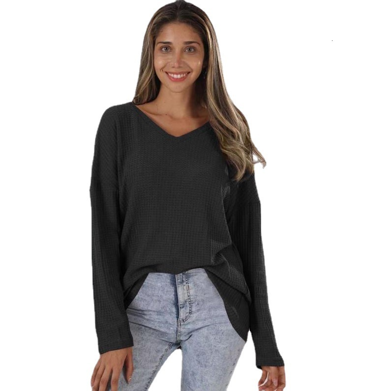 2024 Women's Spring and Autumn Loose V-neck Large Street Knitted Bottom Shirt
