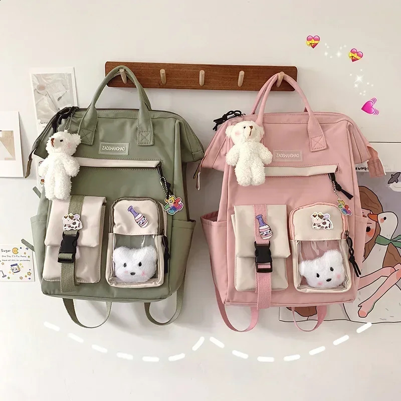 2023 Backpack Women Candy Color Laptop Backpacks Cute Kawaii High School Bags for Teenage Girl Japanese Travel Camping Backpack 240909