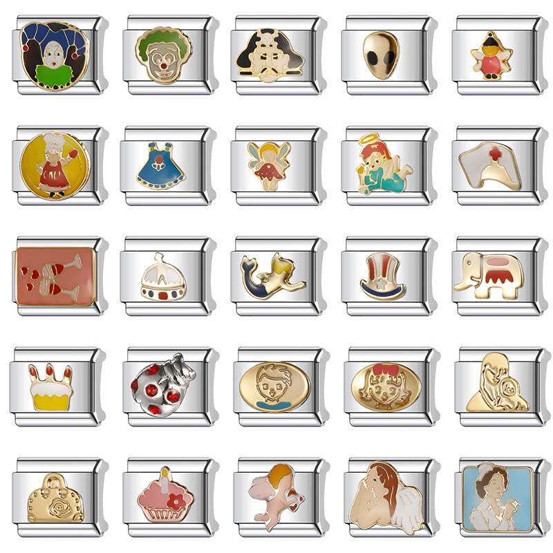 New Women's Gift Colorful Beautiful Bead Italian Charms Links Bangle Beads Fit 9mm Stainless Steel Bracelet Making DIY For Women Fashion Jewelry