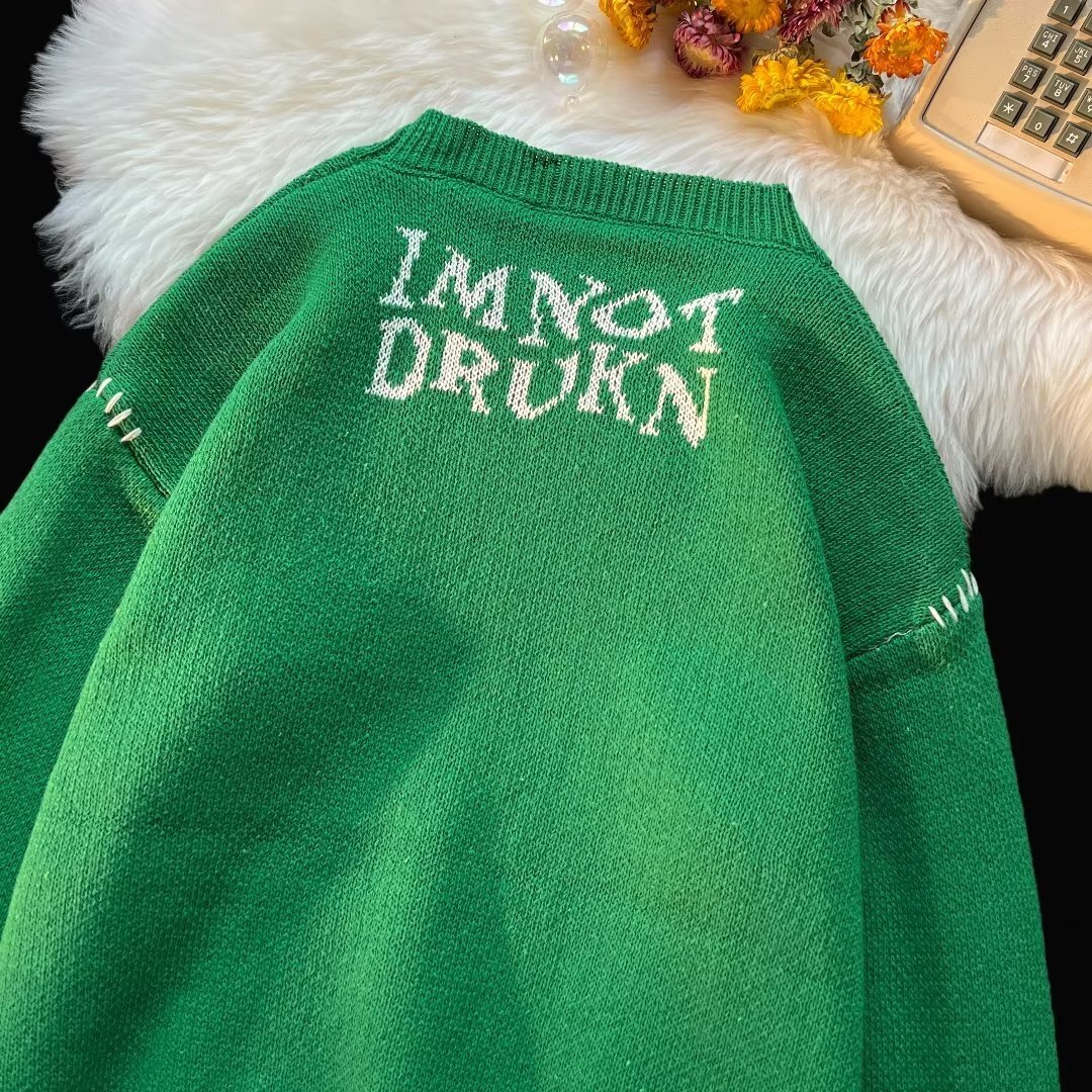 Halloween Men Sweaters Shabby style Autumn and Winter Thick Sweater Mens Korean Edition Trendy Knitted Sweater Winter Hong Kong Style Lazy Mens crew n