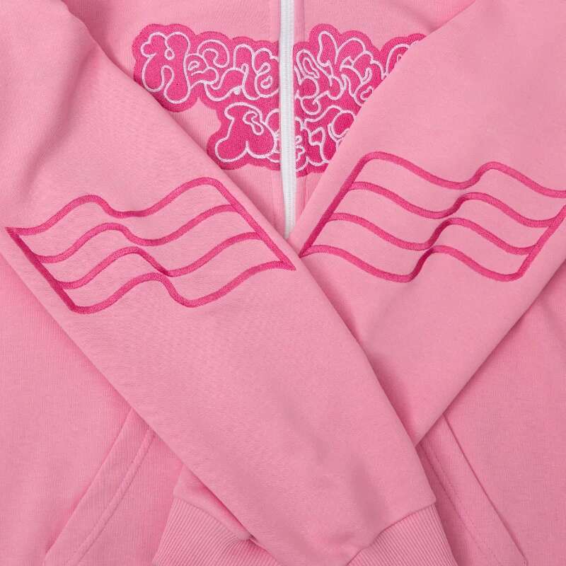 Y2K Zip Up Hoodie Men Women Trendy Art Embroidery Sweatshirt Fashion Haruku Pink Oversized Streetwear Unisex Clothing