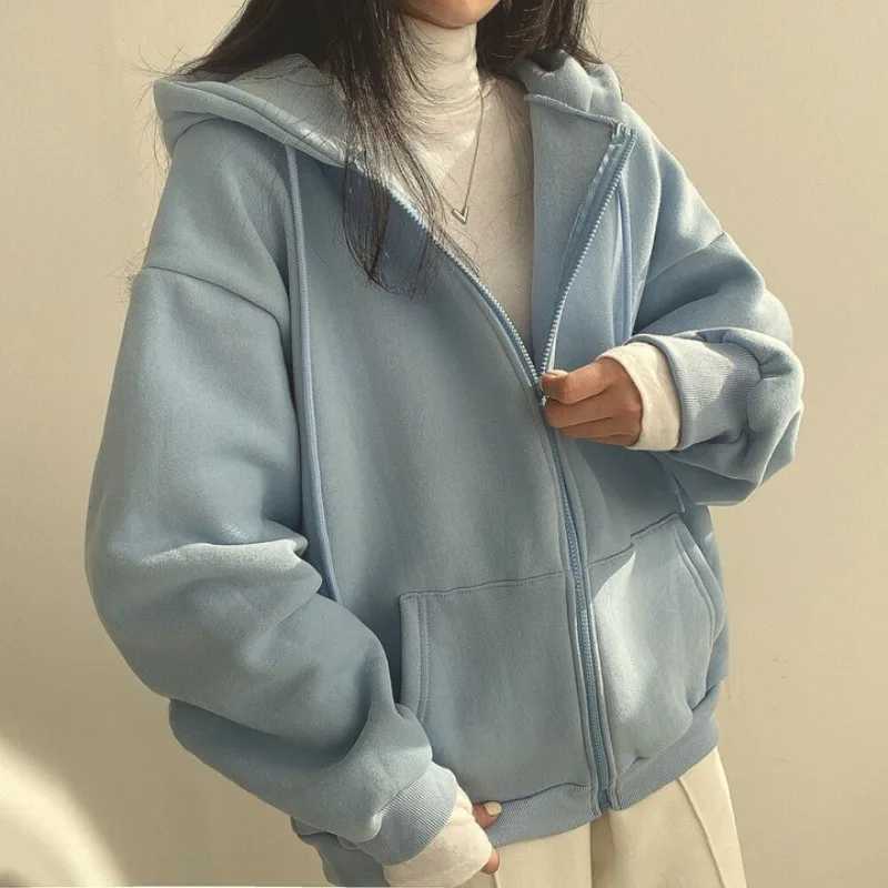 Women Harajuku Zip Up Hoodie Sweatshirts Vintage Long Sleeve Oversized Hoodies Autumn Korean Pocket Drawstring Streetwear M240912